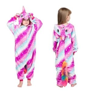 Kigurumi Kids Unicorn Pajamas Toddler Girl Pyjamas 2 to 3 4 5 6 7 8 9 10 11 12 Years Winter Flannel Warm Children Jumpsuits Pjs
