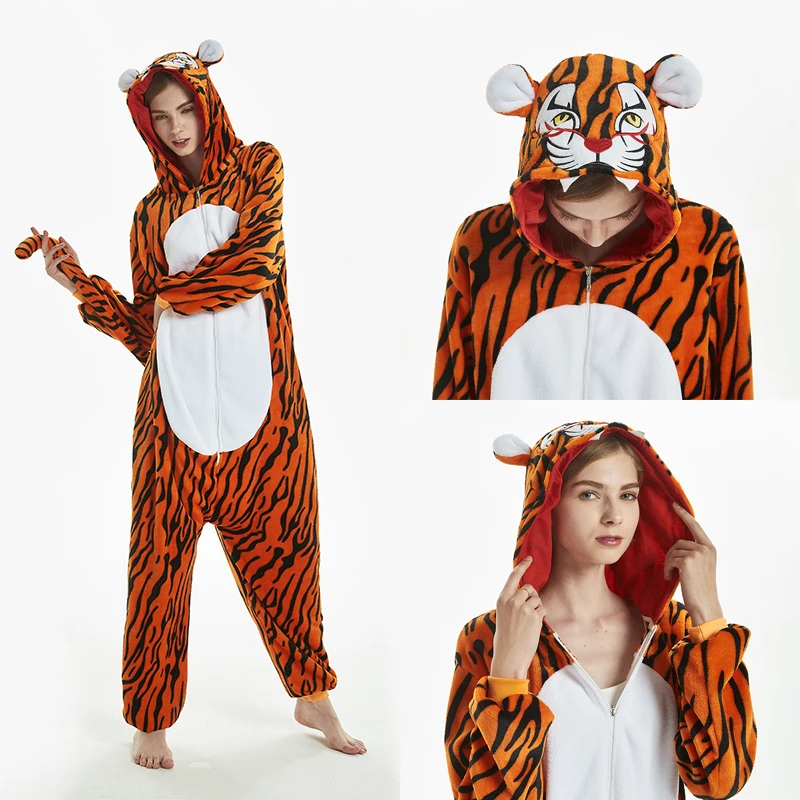 Adults Kigurumi Lion Panda Deer Dalmatians Animal Overall Hooded Jumpsuit with Zipper Women Pajamas One Piece Pijamas Plus Size - Image 2