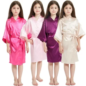 Toddler Girl Nightgown Satin Teenage Red Pink Silk Kimono Spa Bath Robe for Girls Wedding 3 to 4 5 6 7 8 9 10 11 12 13 14 Years
