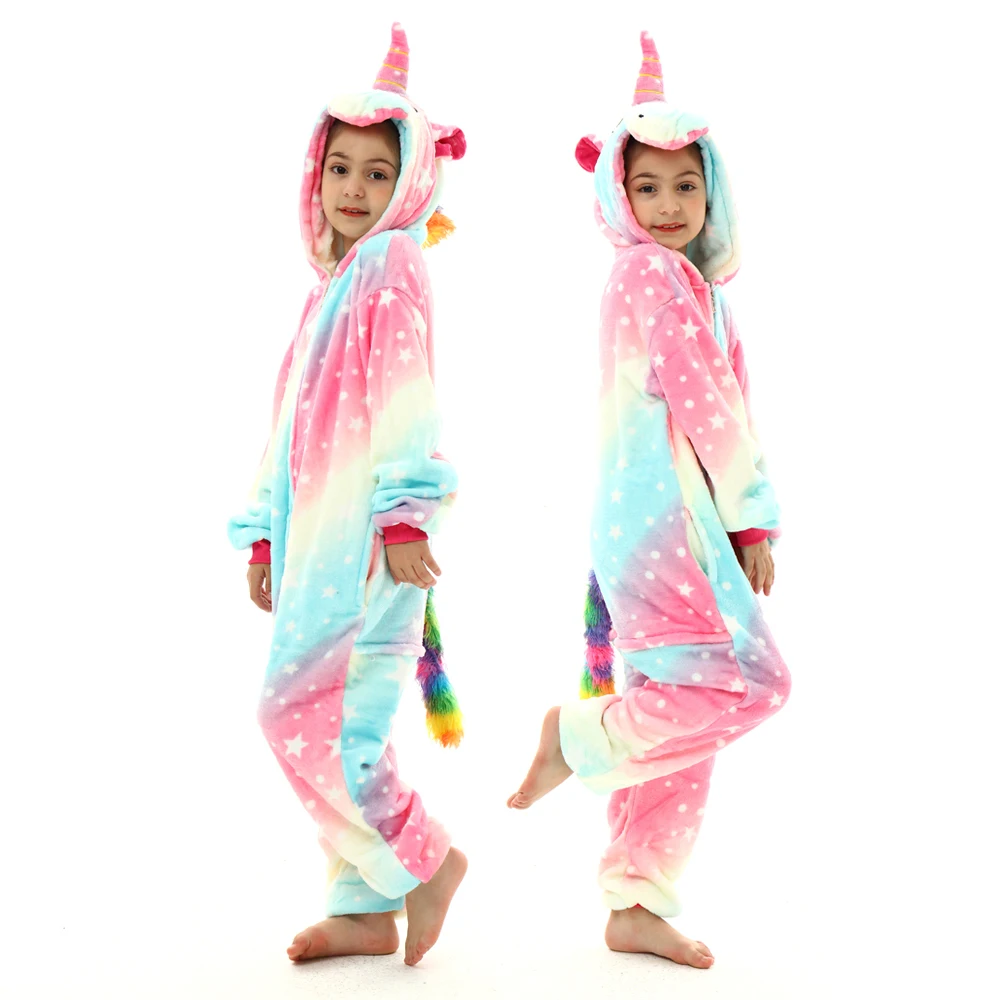 Kigurumi Kids Unicorn Pajamas Toddler Girl Pyjamas 2 to 3 4 5 6 7 8 9 10 11 12 Years Winter Flannel Warm Children Jumpsuits Pjs - Image 2